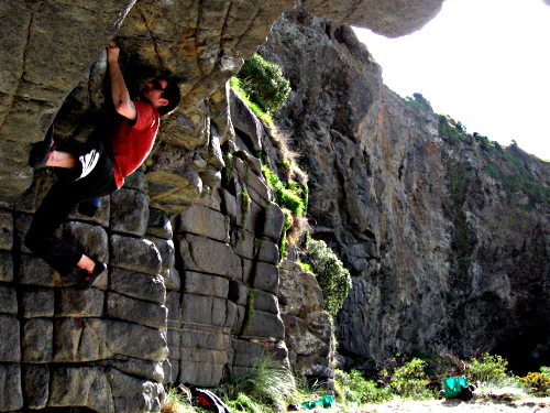 Cave bouldering on Long Beach, Dunedin