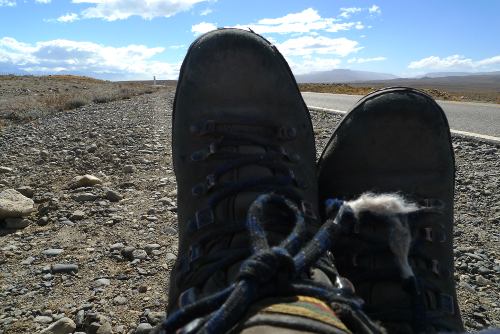 Walking boots on the Patagonian steppe