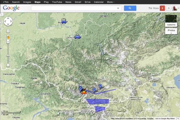 Google Map for my Altai Mountaineering Expedition