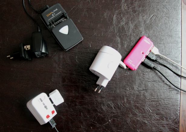 The only chargers we are carrying: CamLink Z1 top, travel adaptor with USB bottom, USB-only travel adaptor with 4-port USB hub right