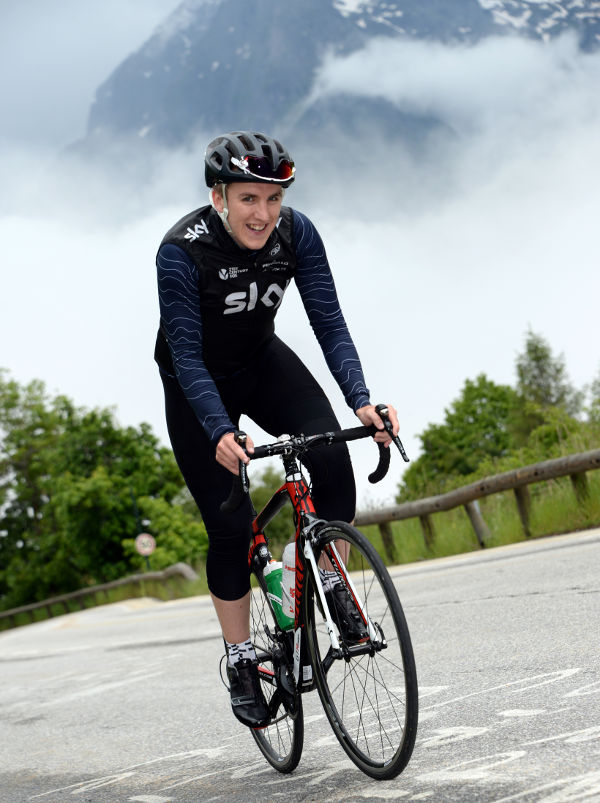 Mikey Bartley cycling up Alp d'Huez