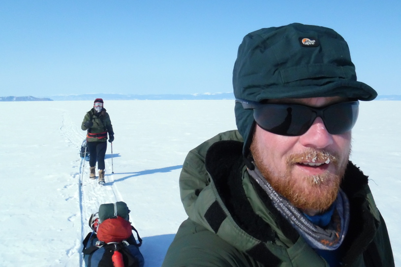 Crossing frozen Lake Baikal