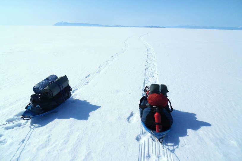 Crossing frozen Lake Baikal