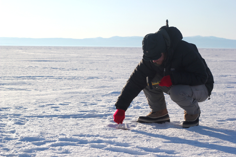 Crossing frozen Lake Baikal