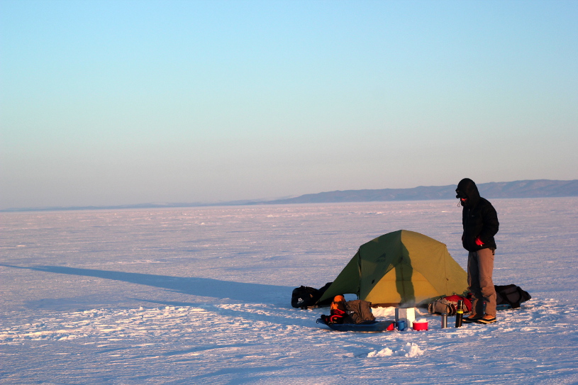 Crossing frozen Lake Baikal