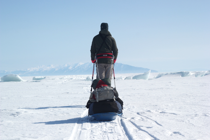 Crossing frozen Lake Baikal