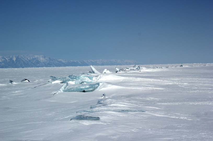 Crossing frozen Lake Baikal