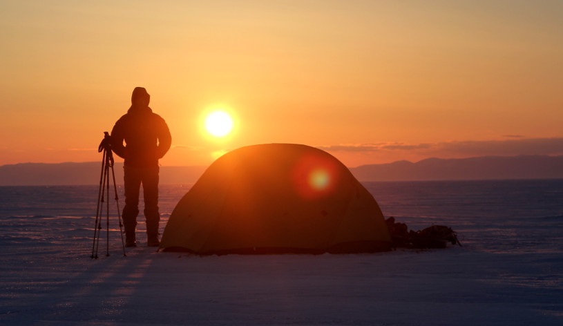 Crossing frozen Lake Baikal