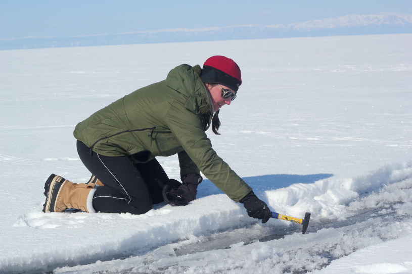 Crossing frozen Lake Baikal