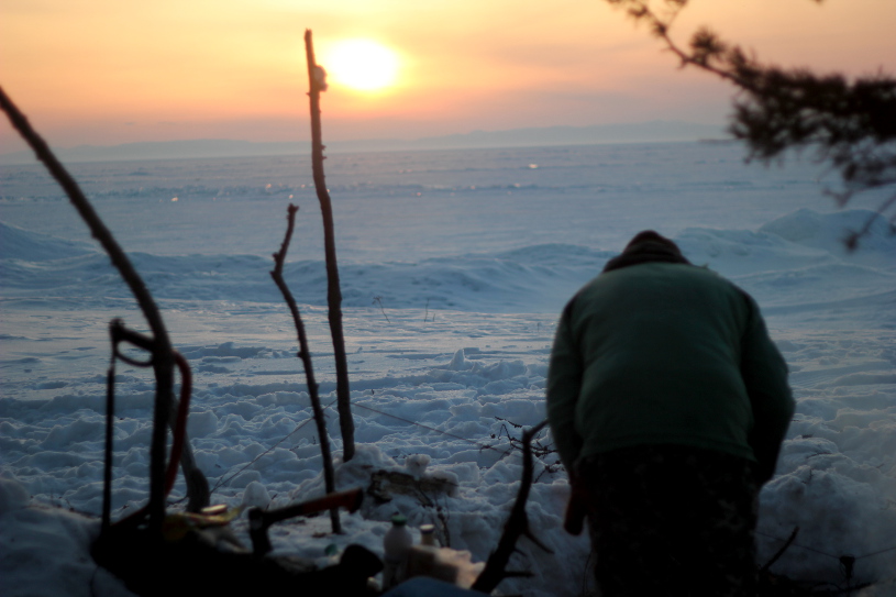 Crossing frozen Lake Baikal