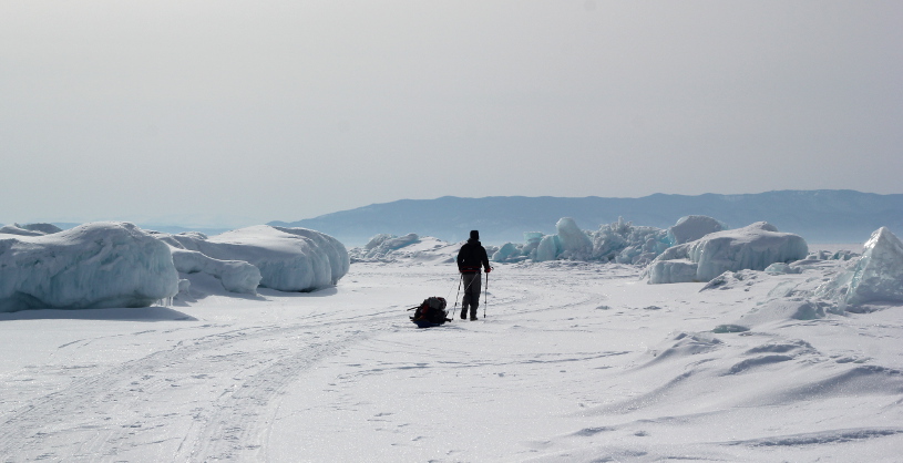 Crossing frozen Lake Baikal