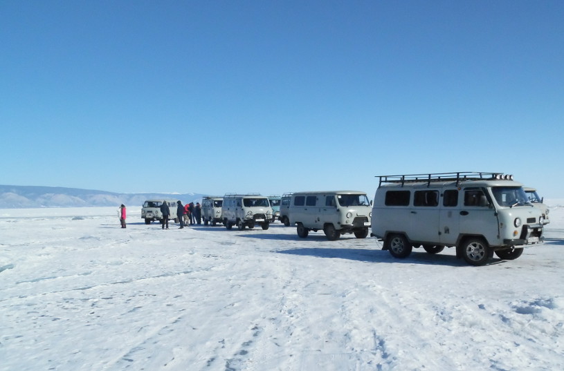 Crossing frozen Lake Baikal