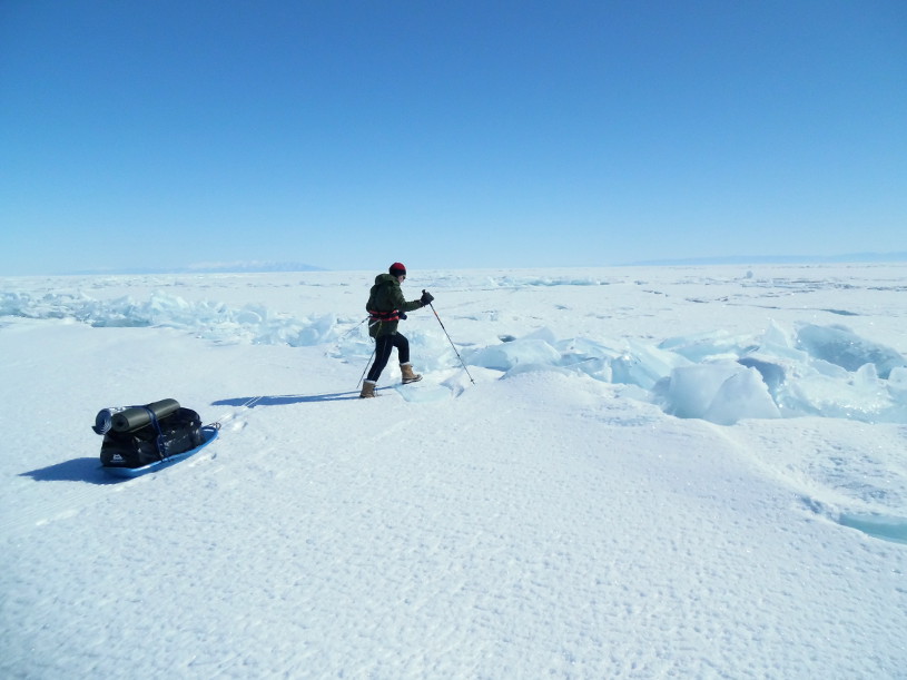 Crossing frozen Lake Baikal