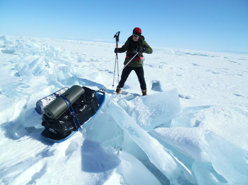 Crossing frozen Lake Baikal