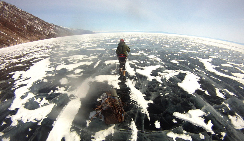 Crossing frozen Lake Baikal