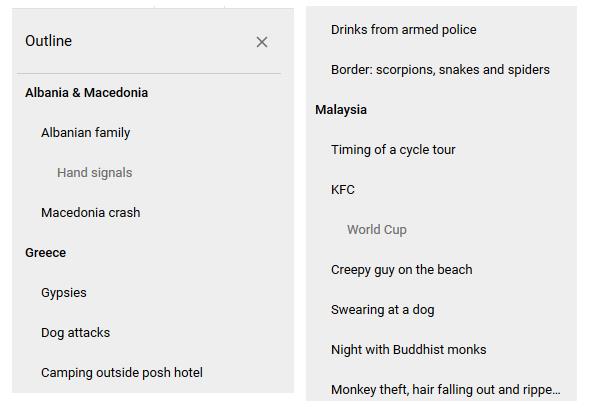 Google Docs 'Outline' feature