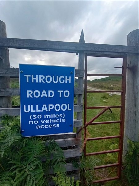 Through road to Ullapooll sign